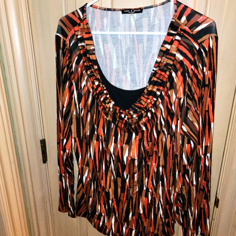 Womens plus sz 1X Cable and Gauge draped neck Milti Color Shirt